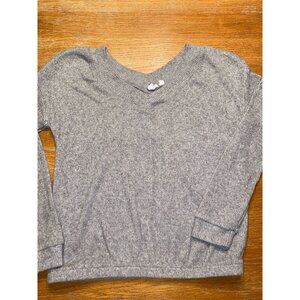 Gray Ribbed V-Neck Long Sleeve Sweater For Women